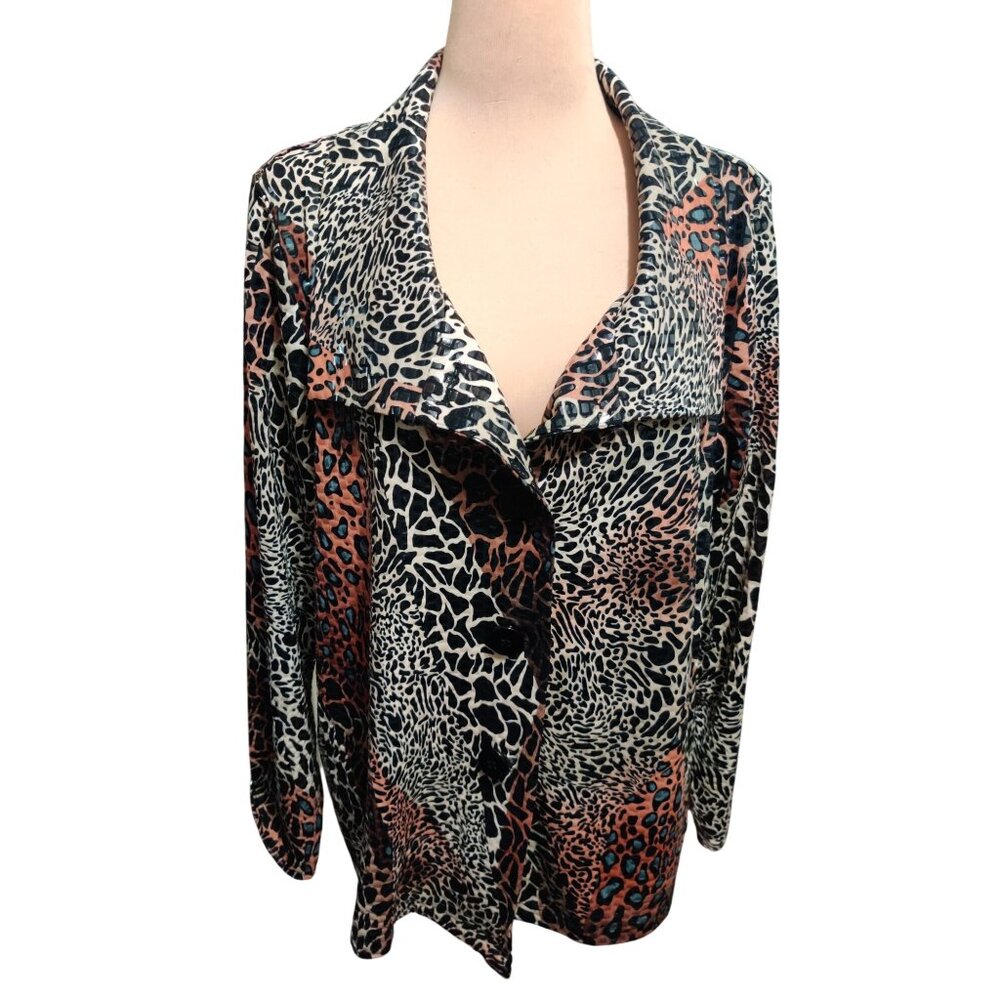 Vintage Simonton Says XL Y2K Glossy Textured Animal Print Statement Jacket Glam - Picture 9 of 12